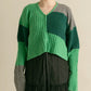 patchwork knit cardigan (green) *JP