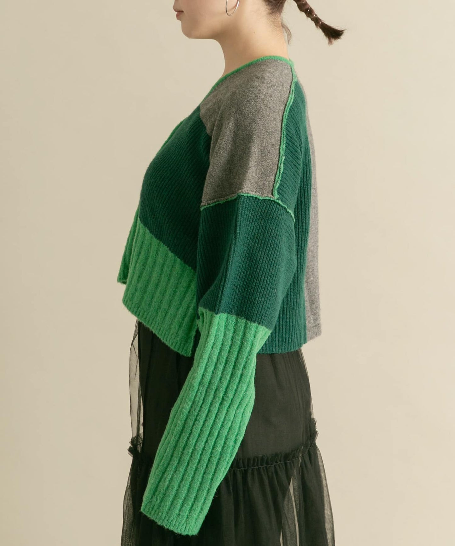 patchwork knit cardigan (green) *JP