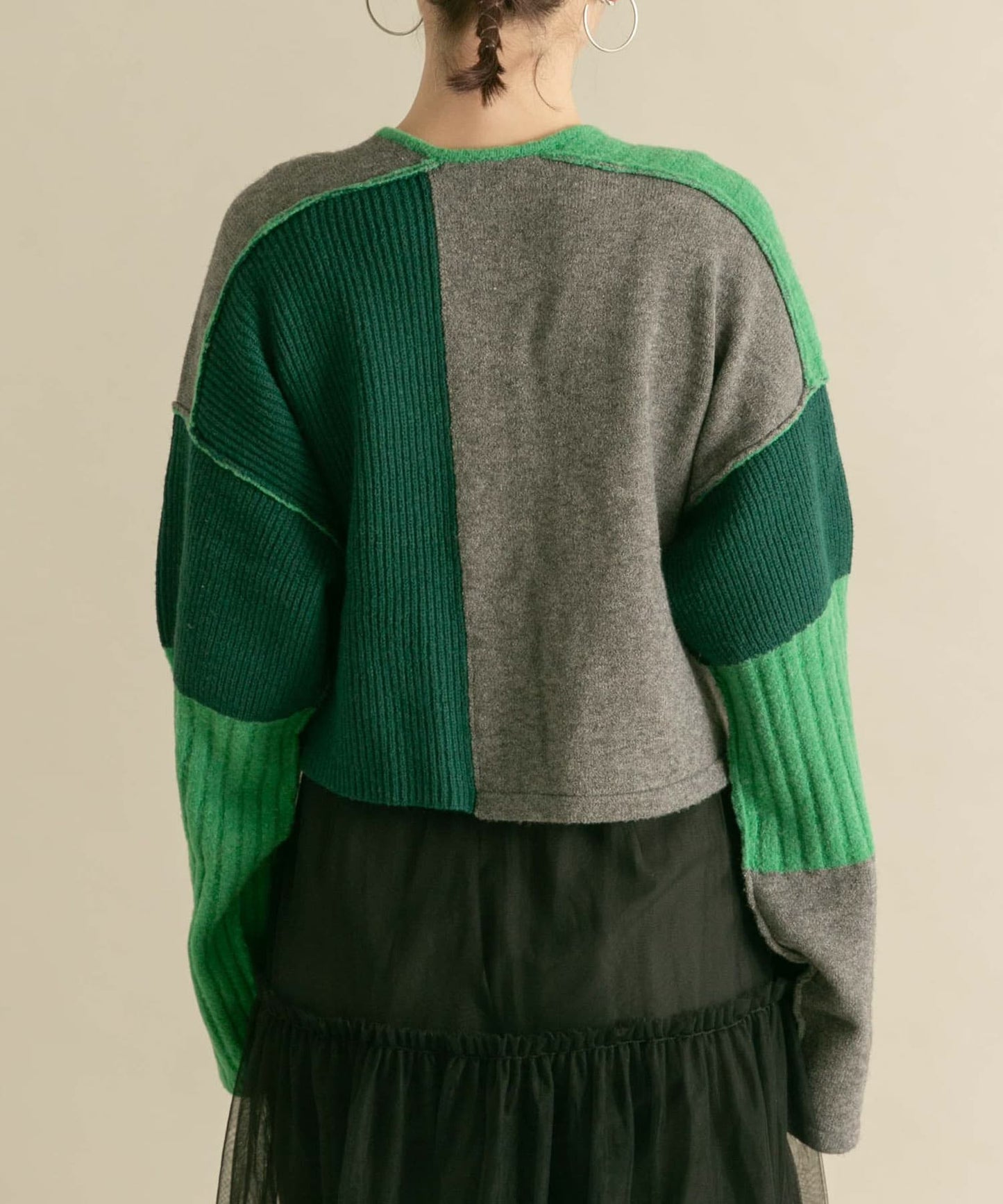 patchwork knit cardigan (green) *JP