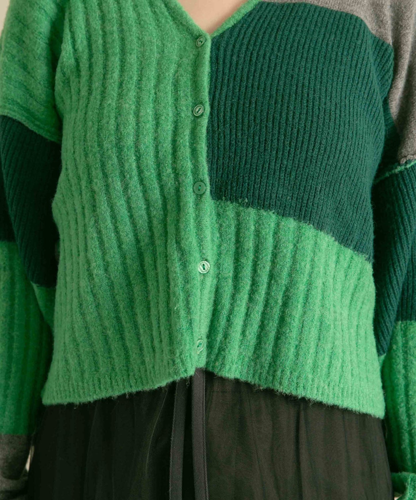 patchwork knit cardigan (green) *JP