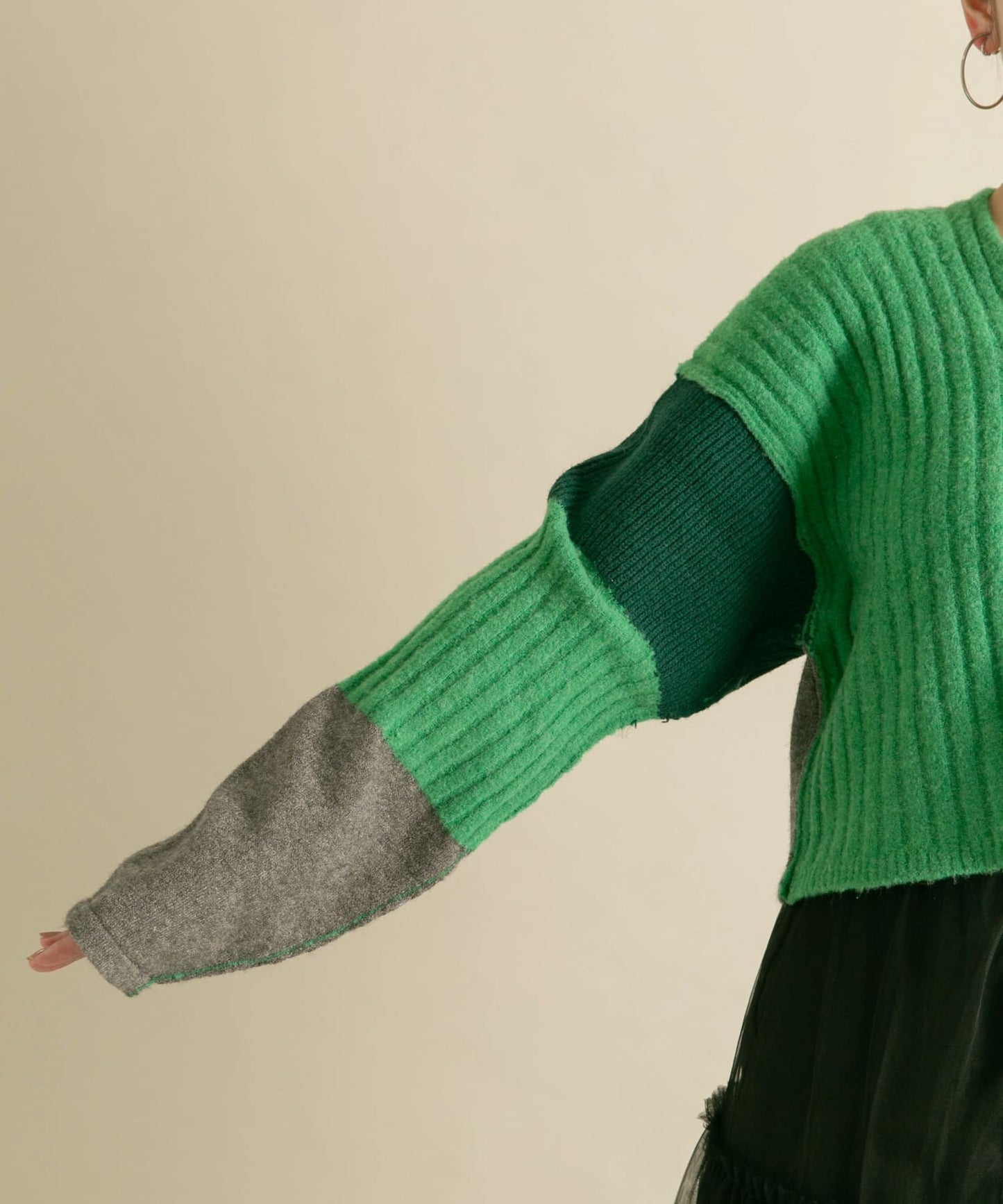 patchwork knit cardigan (green) *JP