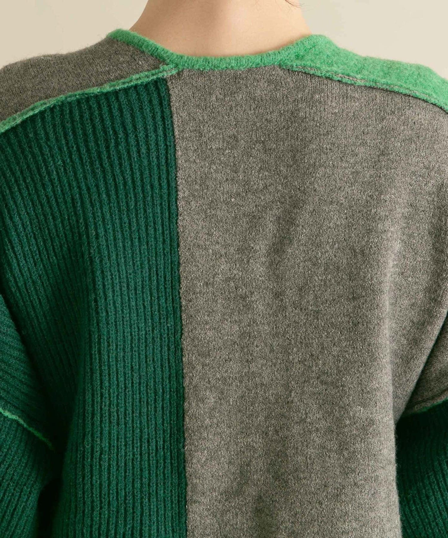 patchwork knit cardigan (green) *JP