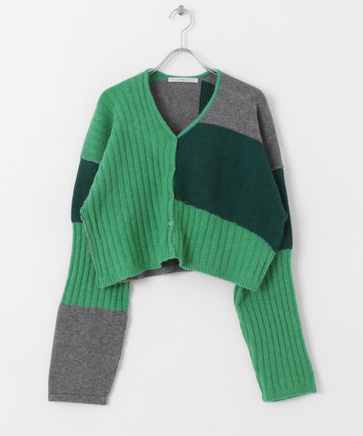 patchwork knit cardigan (green) *JP