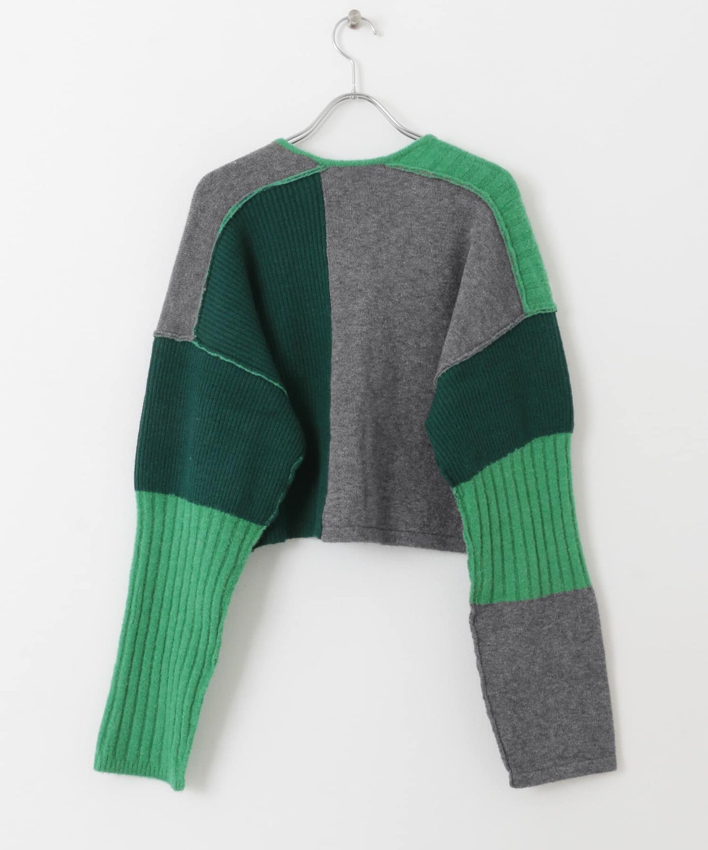 patchwork knit cardigan (green) *JP