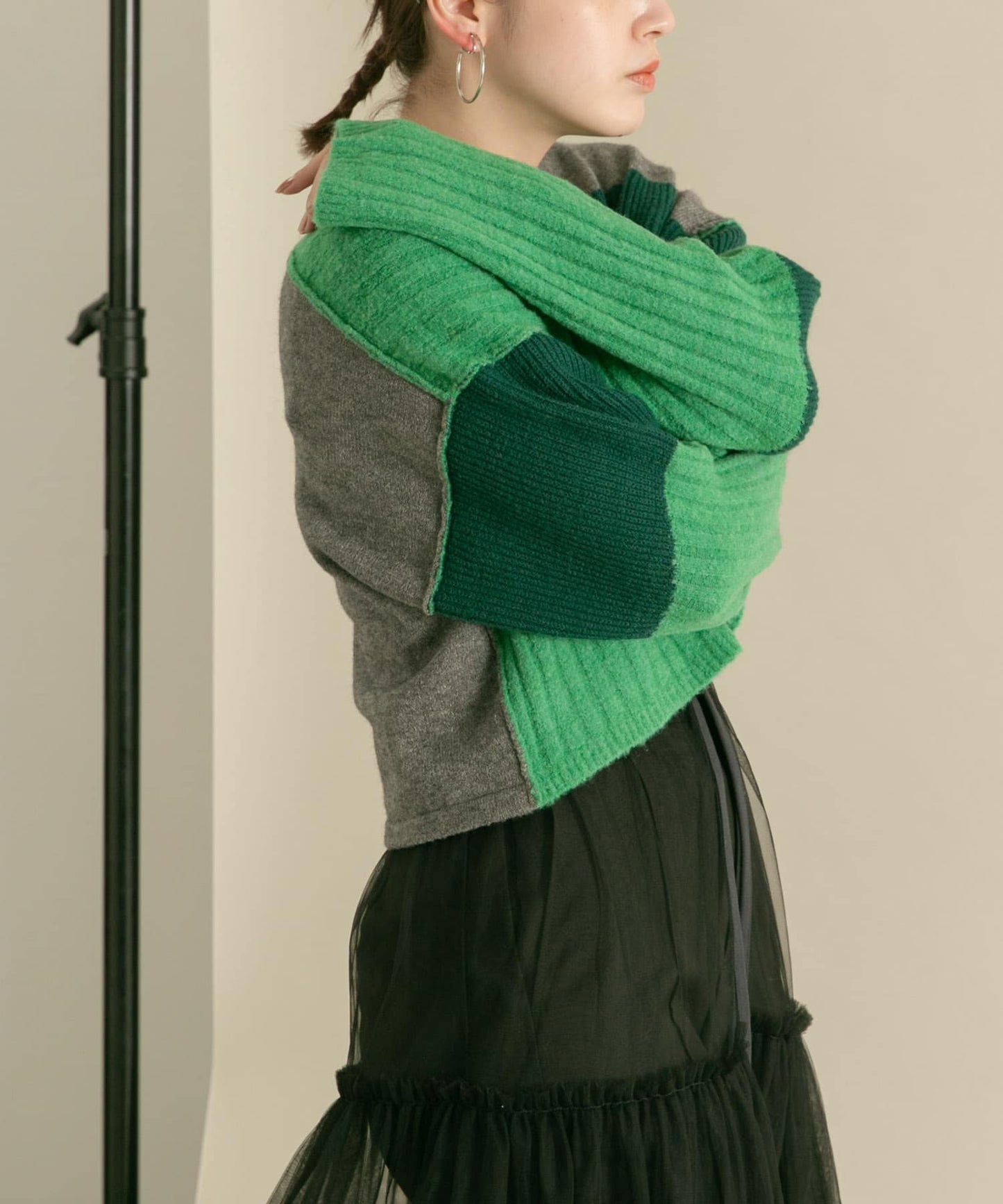 patchwork knit cardigan (green) *JP