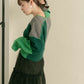 patchwork knit cardigan (green) *JP