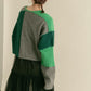 patchwork knit cardigan (green) *JP