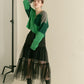 patchwork knit cardigan (green) *JP