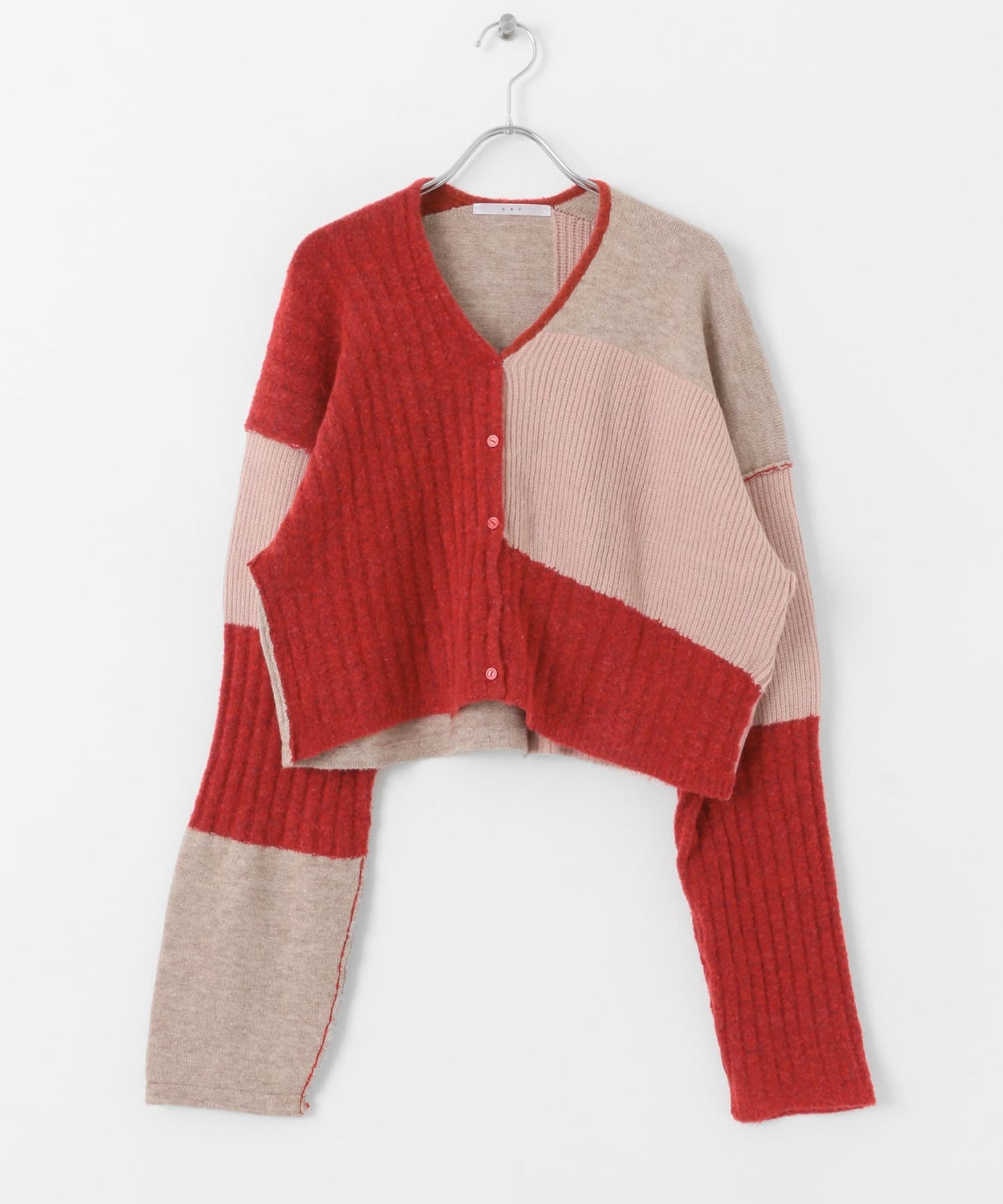 patchwork knit cardigan (red) *JP