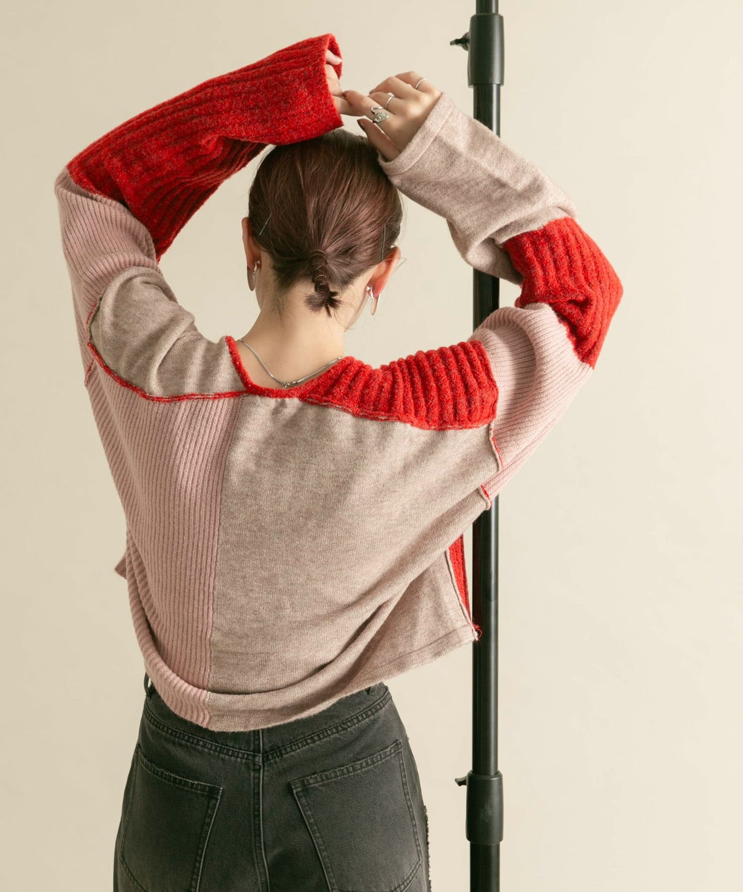 patchwork knit cardigan (red) *JP