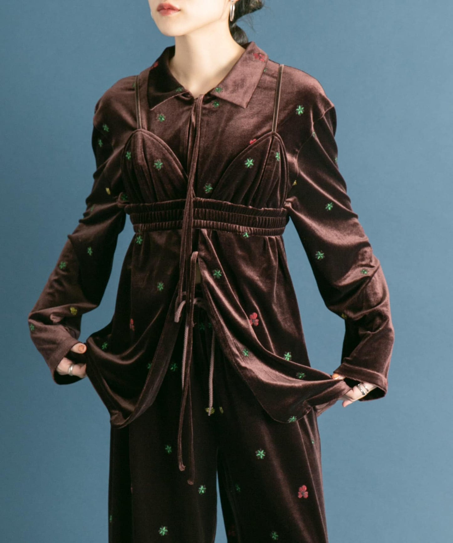 front ribbon velour gown (brown embroidery) *JP