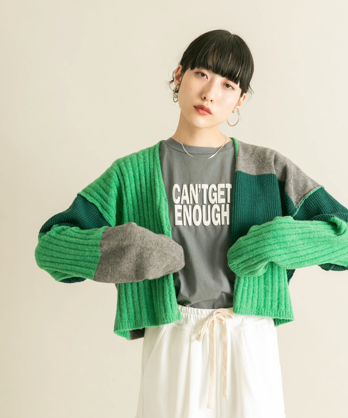 patchwork knit cardigan (green) *JP