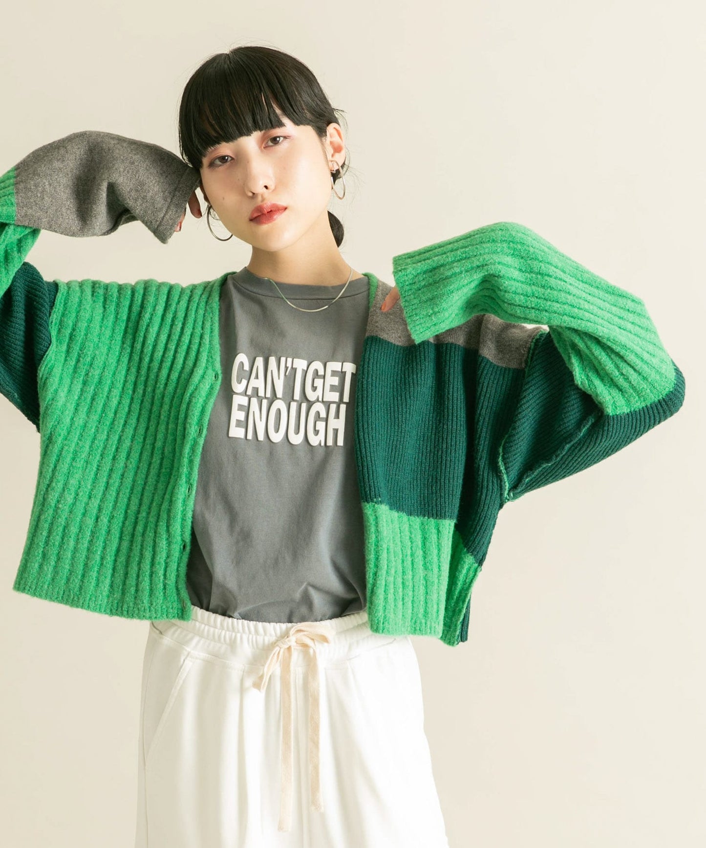 patchwork knit cardigan (green) *JP