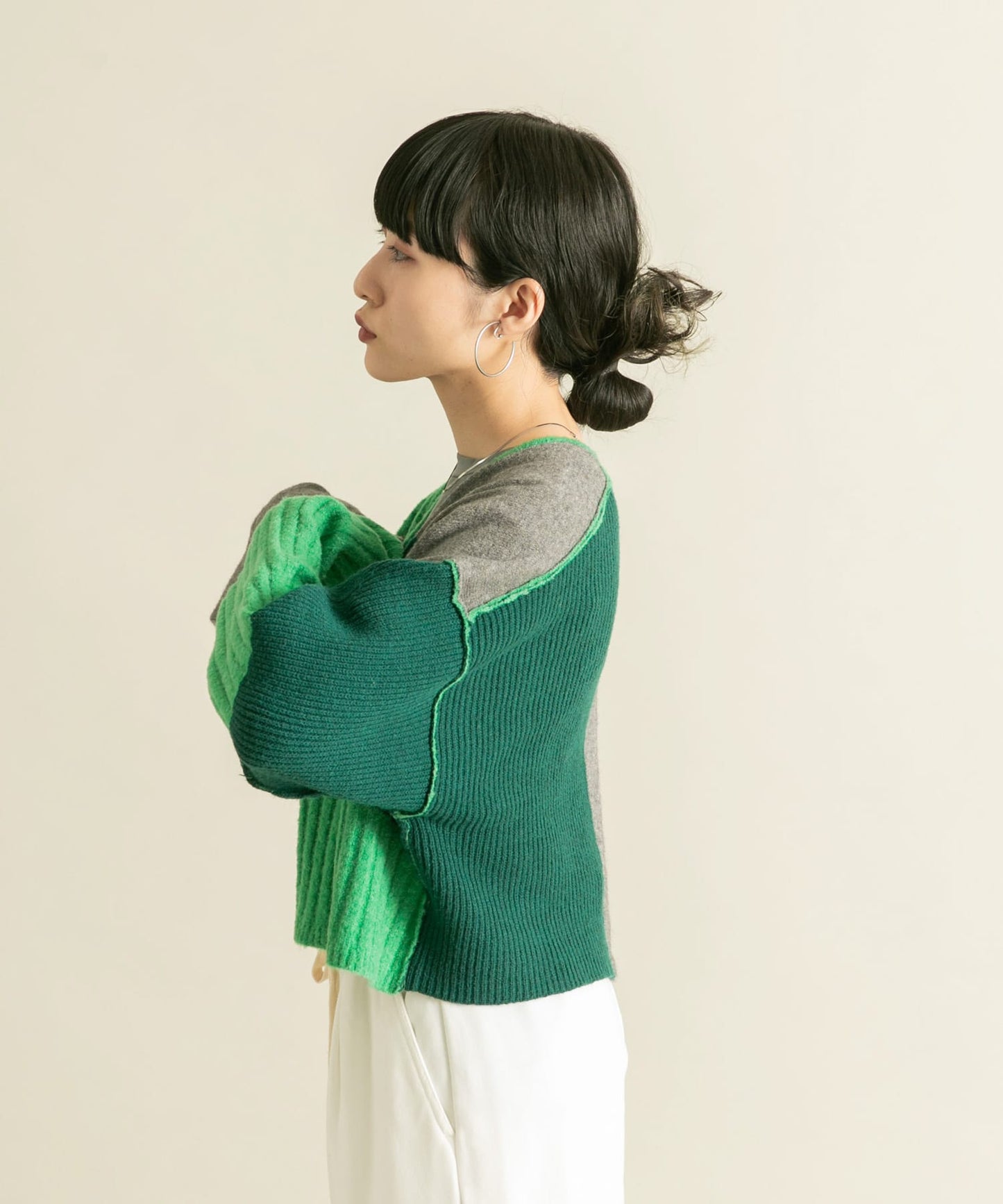 patchwork knit cardigan (green) *JP