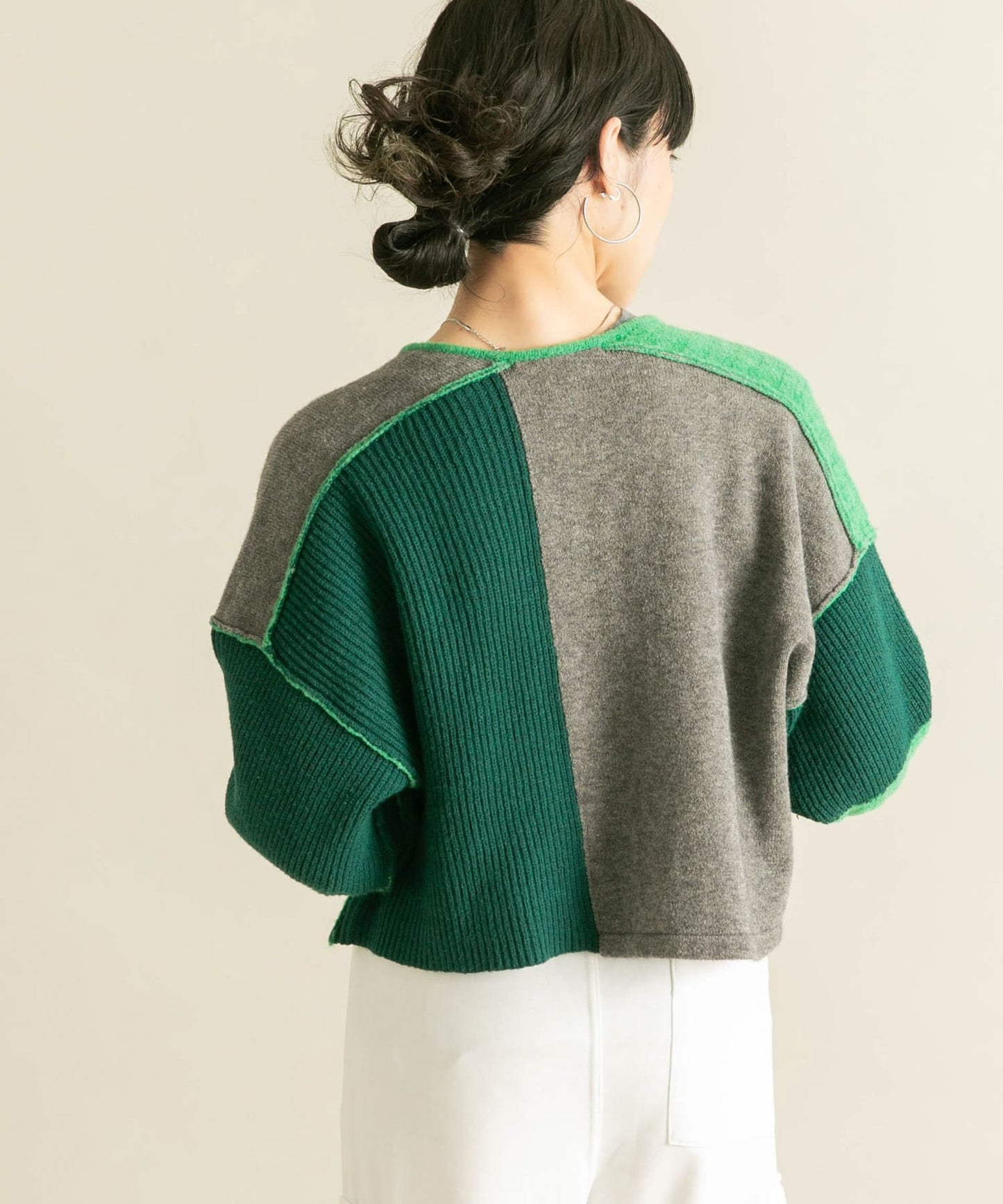 patchwork knit cardigan (green) *JP