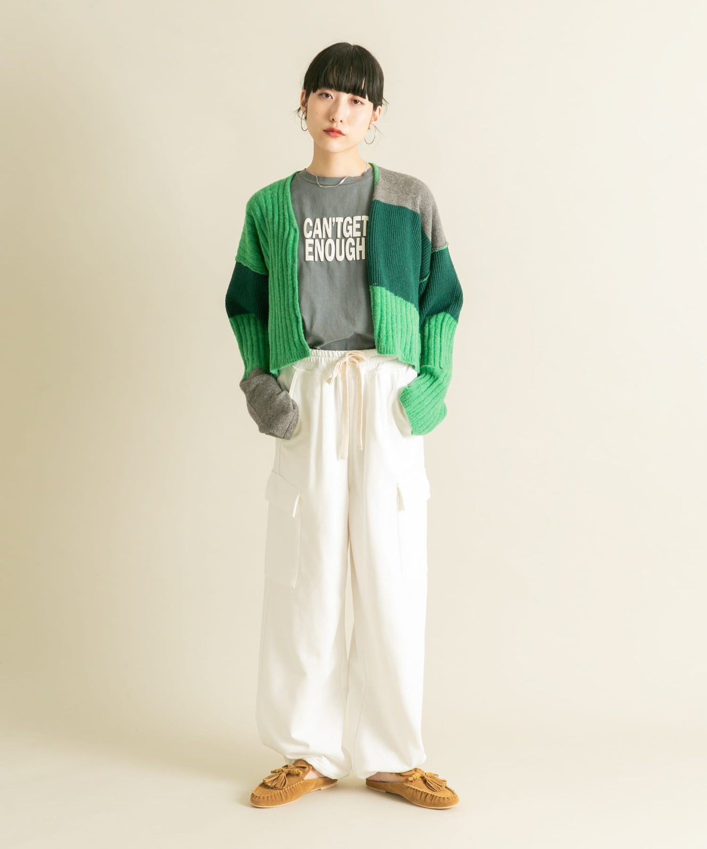 patchwork knit cardigan (green) *JP