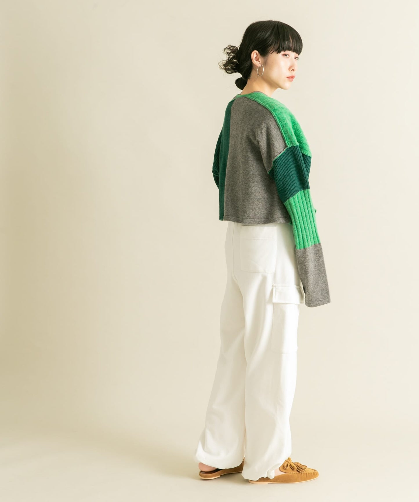 patchwork knit cardigan (green) *JP