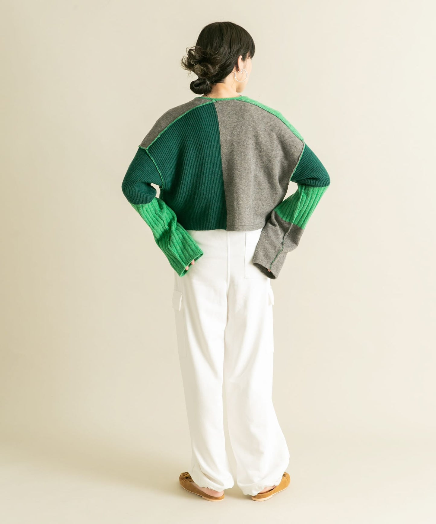 patchwork knit cardigan (green) *JP