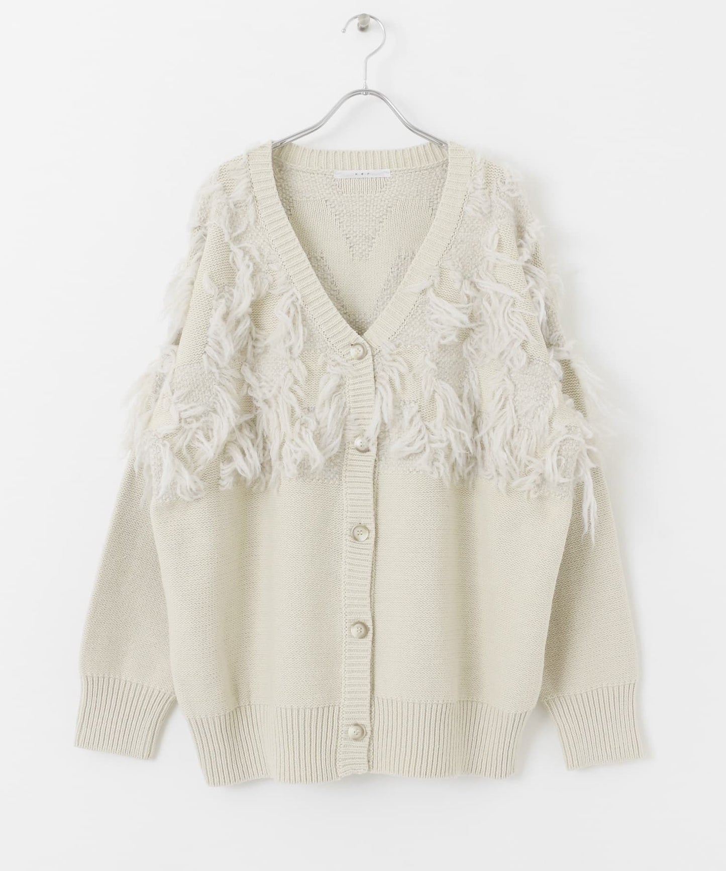 jacquard fringe cardigan (ivory) *JP