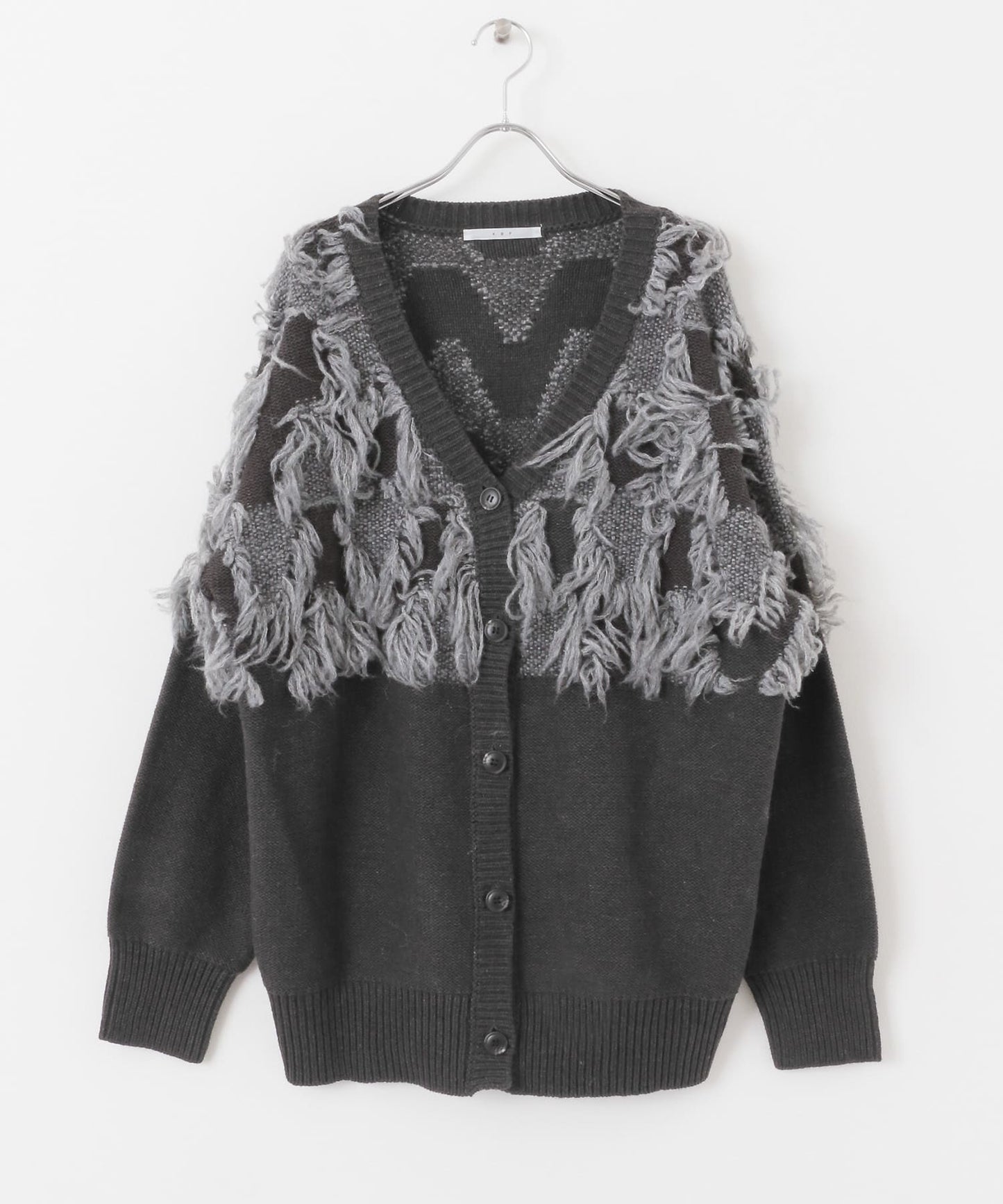 jacquard fringe cardigan (black) *JP