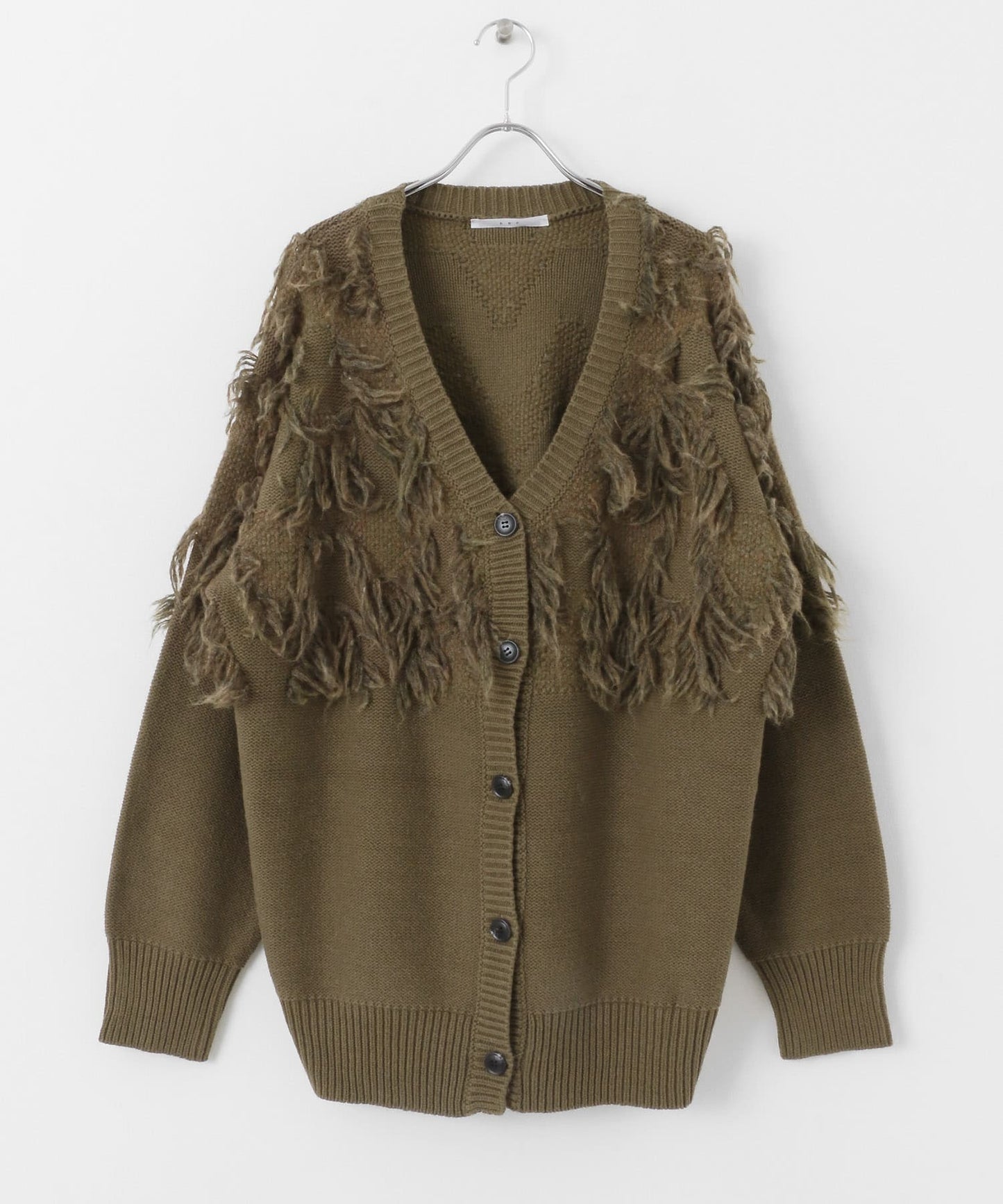 jacquard fringe cardigan (khaki) *JP