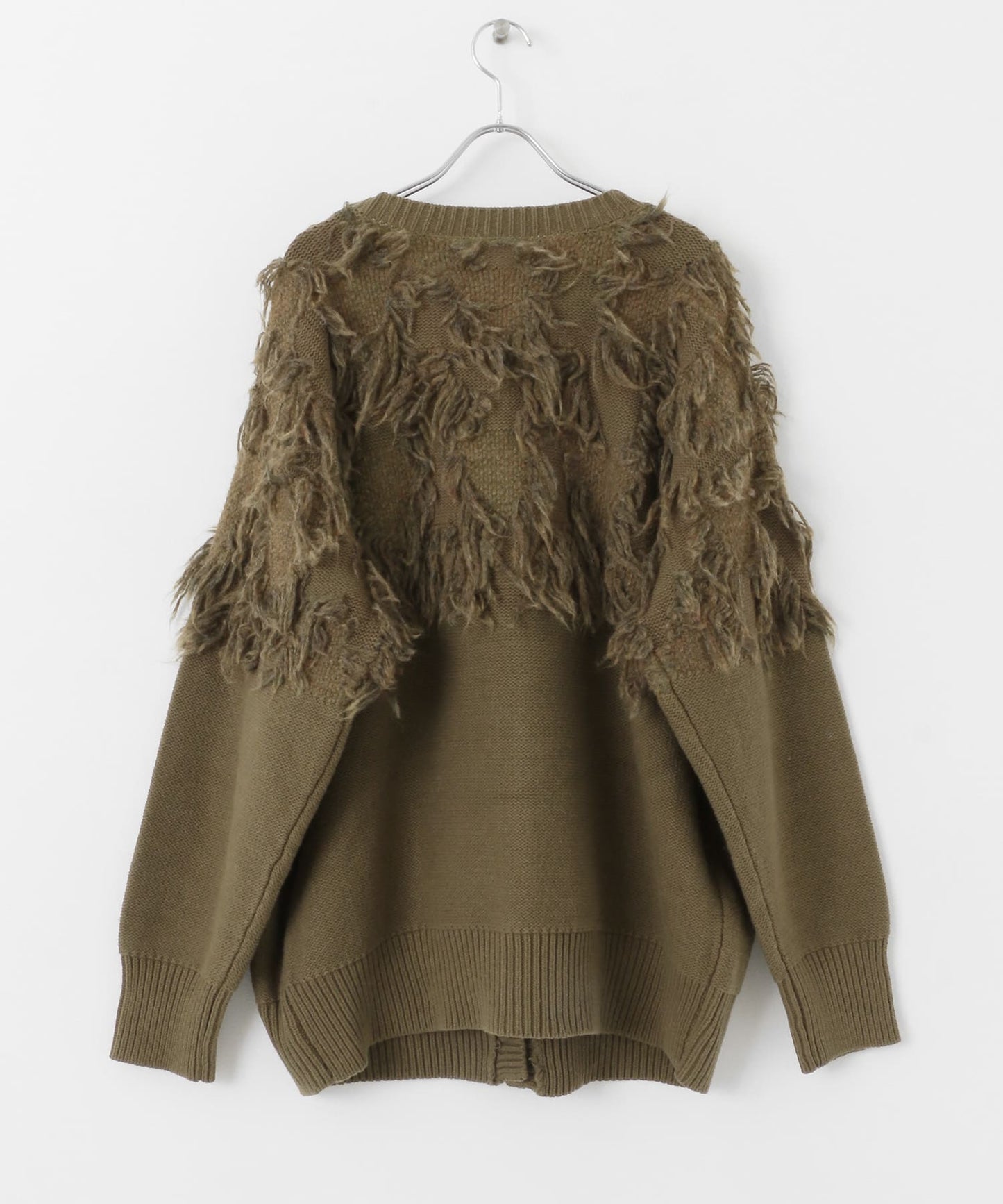 jacquard fringe cardigan (khaki) *JP