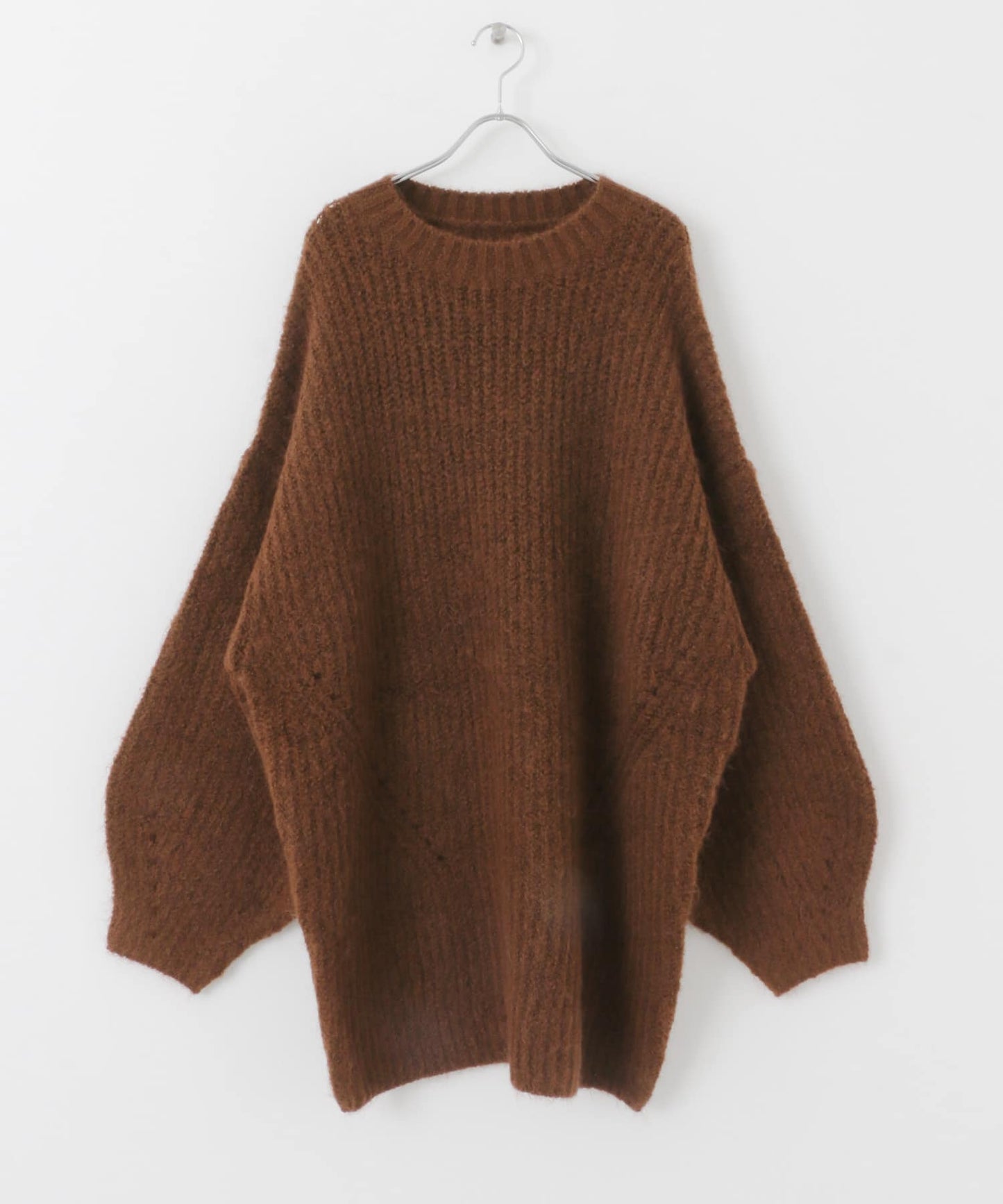 volume knit mini dress (brown) *JP