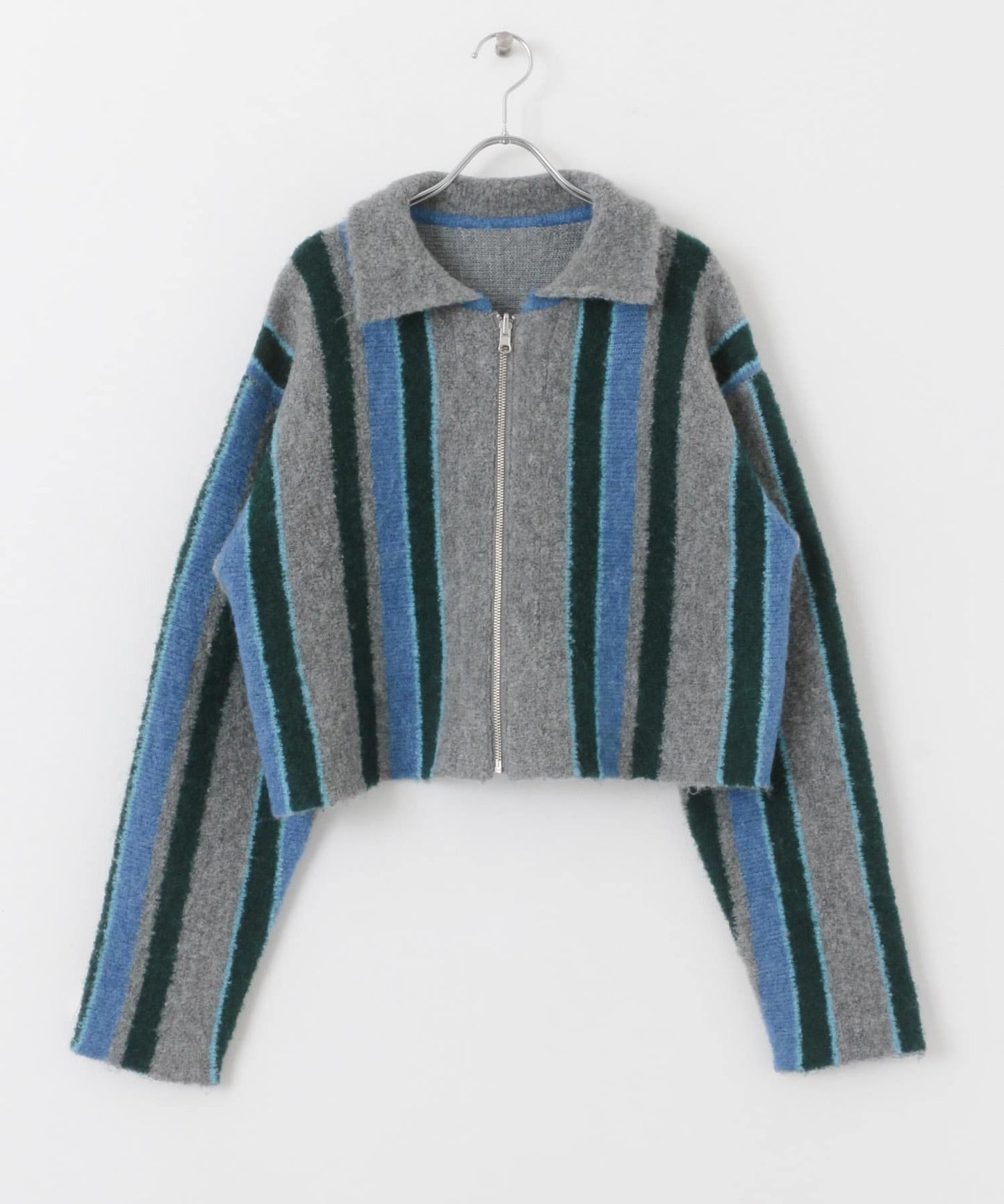 front zip striped cardigan (gray mix) *JP