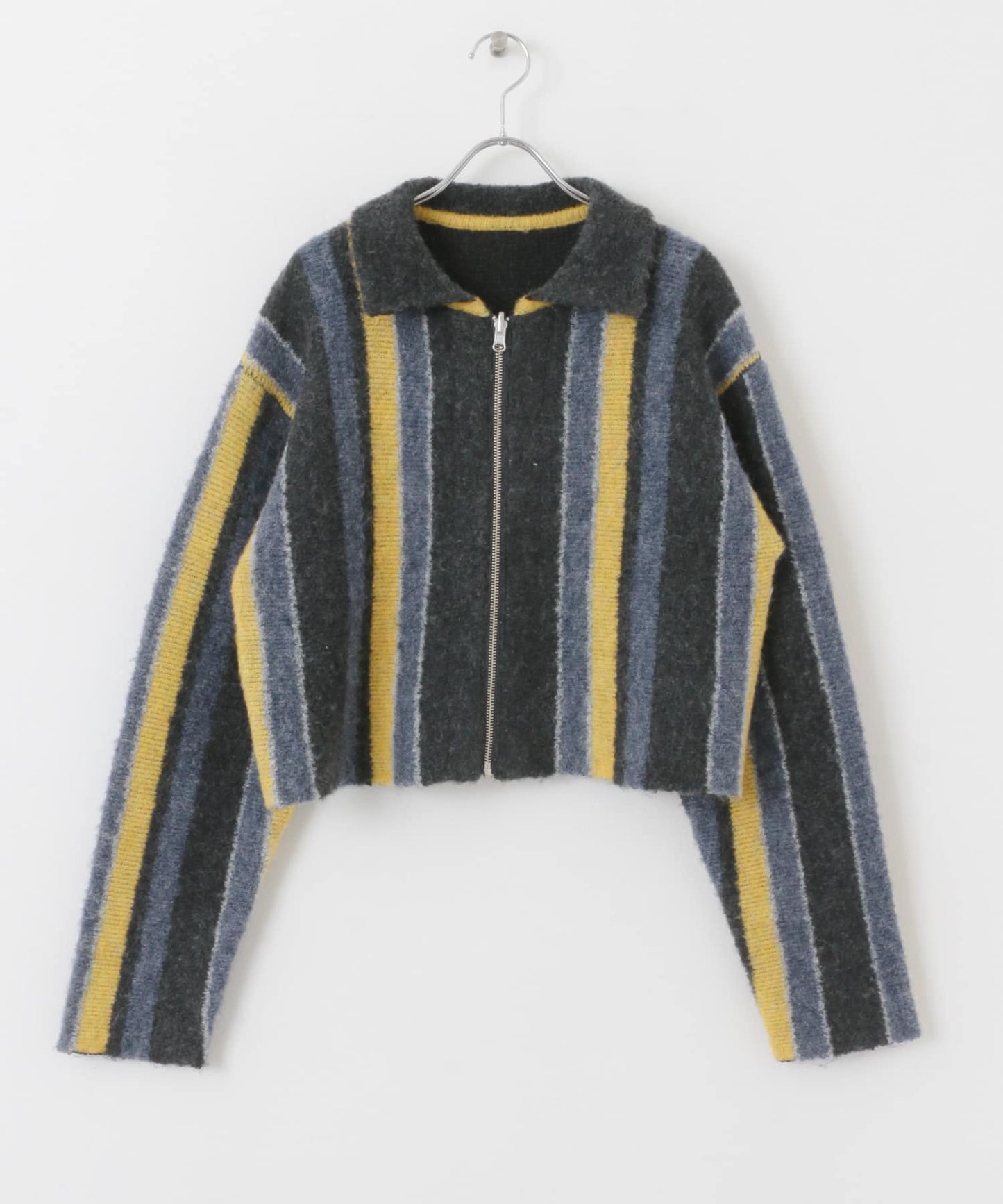 front zip striped cardigan (charcoal mix) *JP