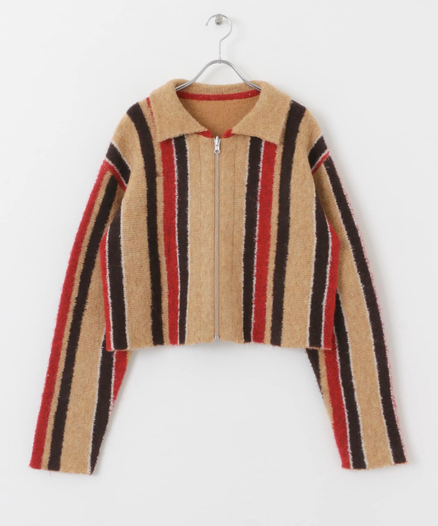 front zip striped cardigan (beige) *JP