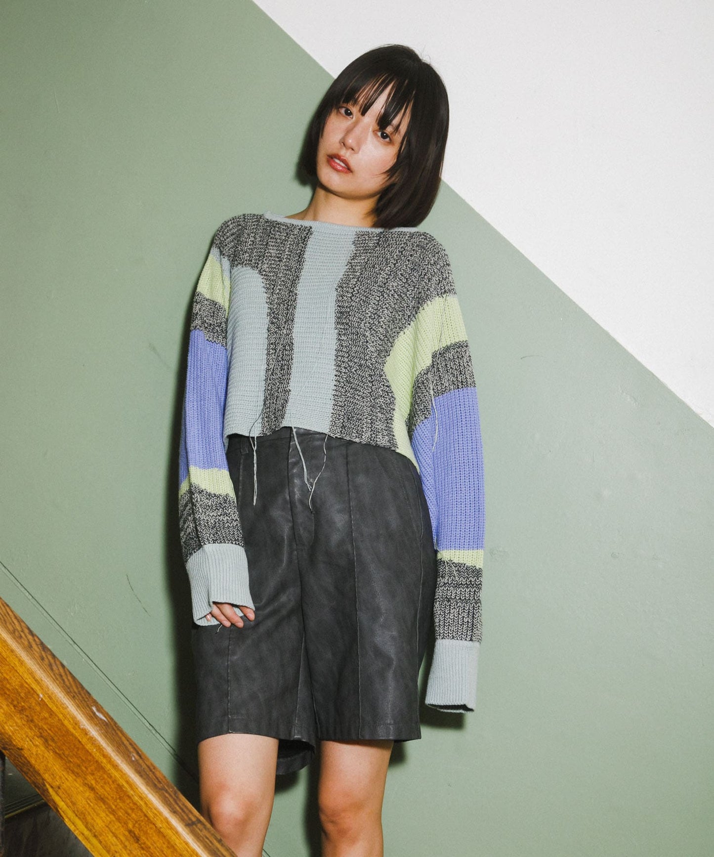 art fringe cropped knit (moss gray) *JP