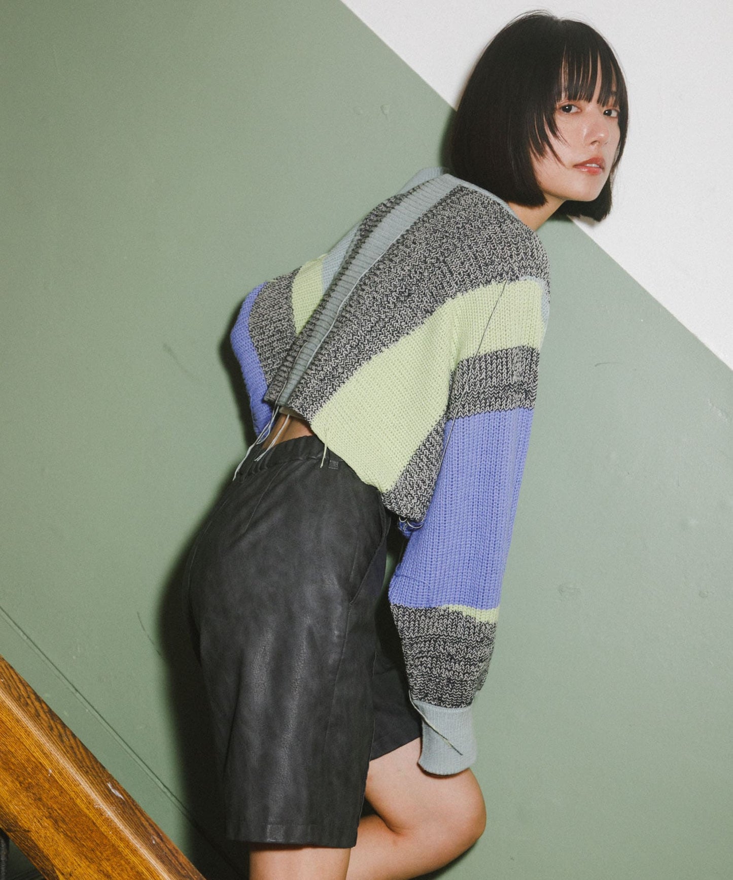 art fringe cropped knit (moss gray) *JP