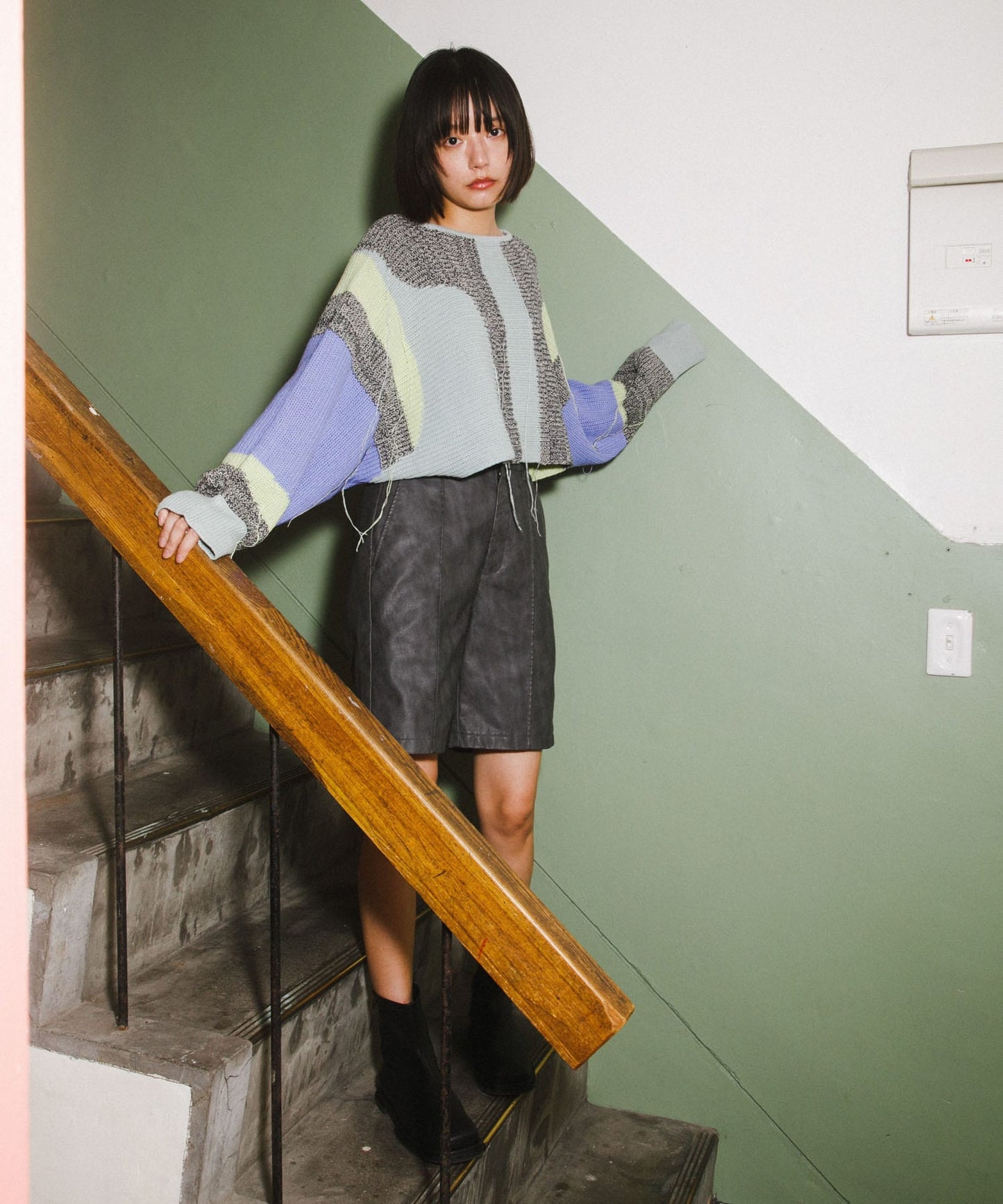 art fringe cropped knit (moss gray) *JP