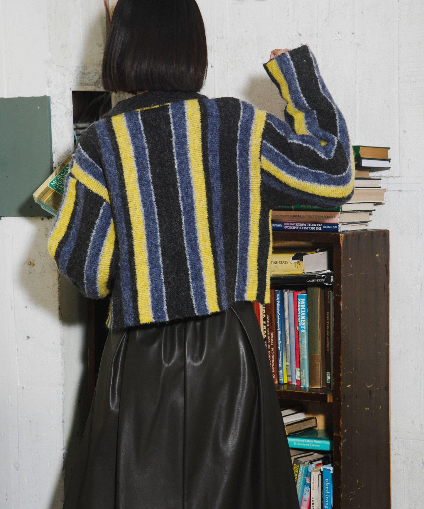 front zip striped cardigan (charcoal mix) *JP