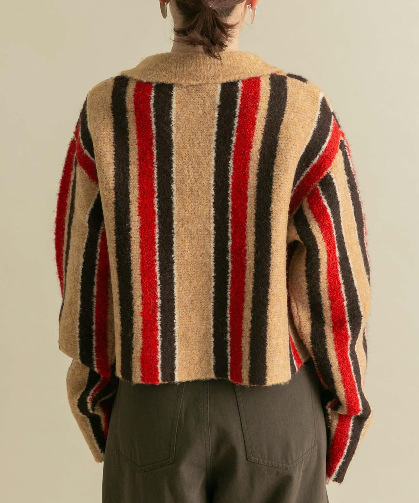 front zip striped cardigan (beige) *JP