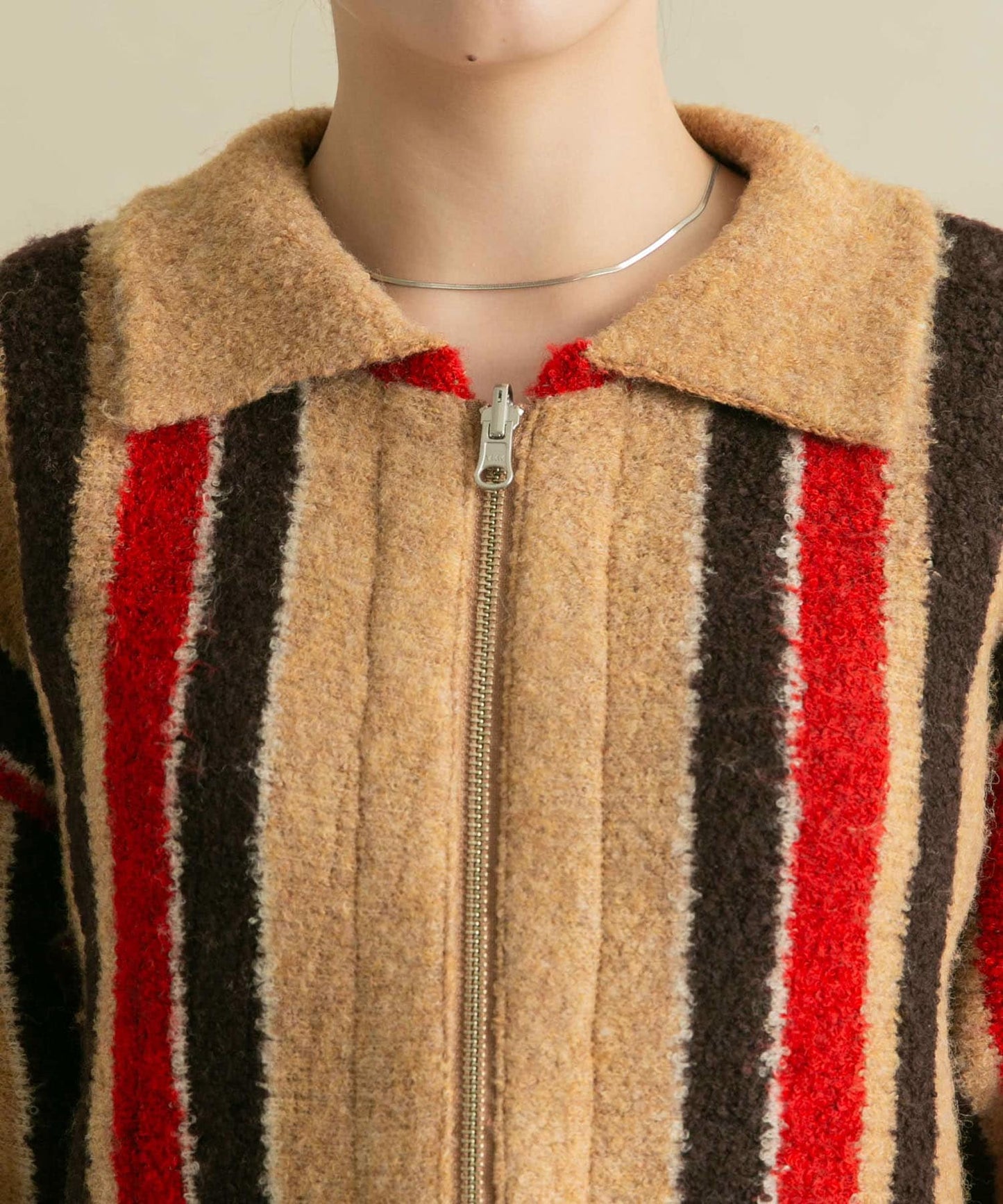 front zip striped cardigan (beige) *JP