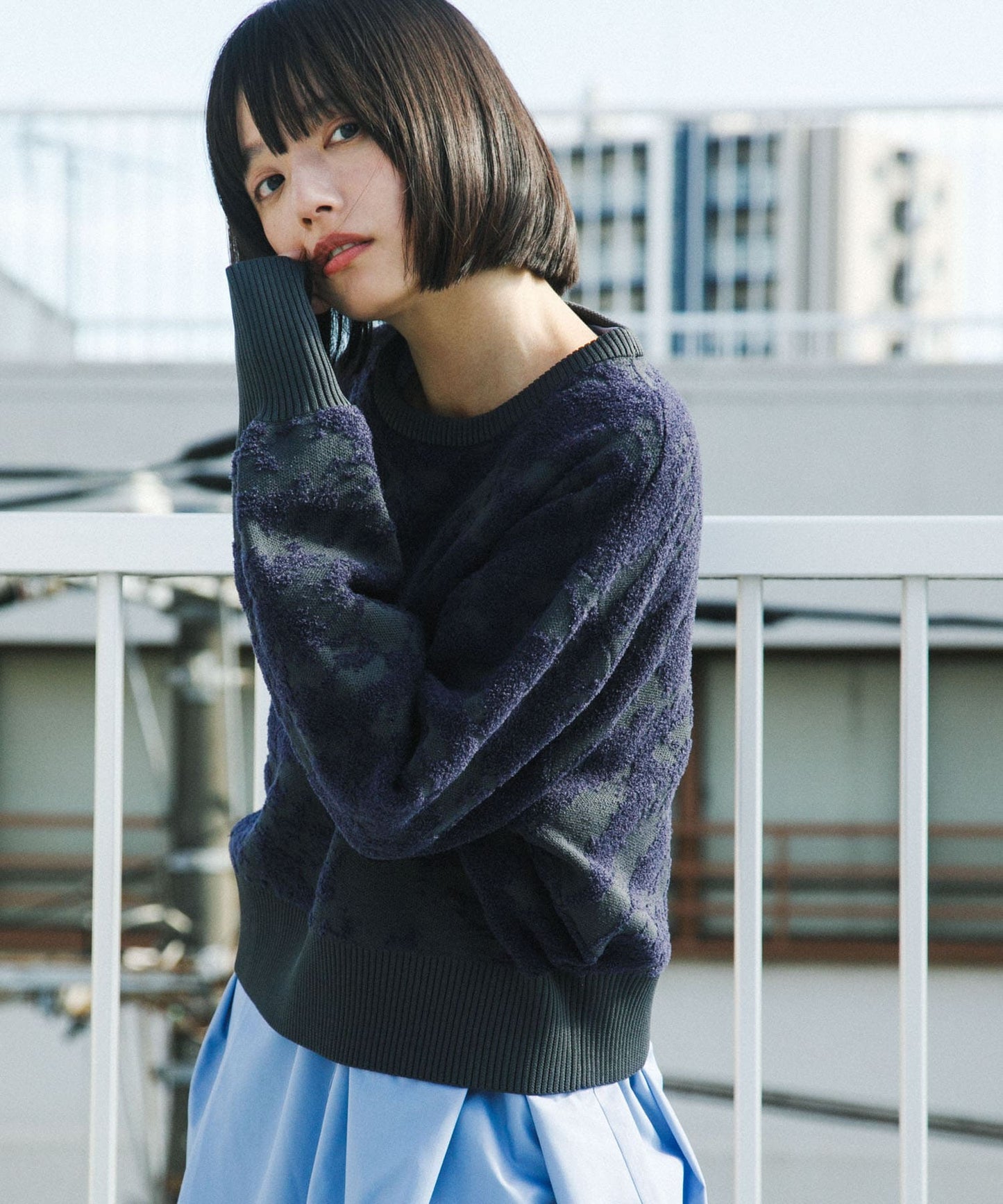 marble jacquard knit (charcoal x navy) *JP