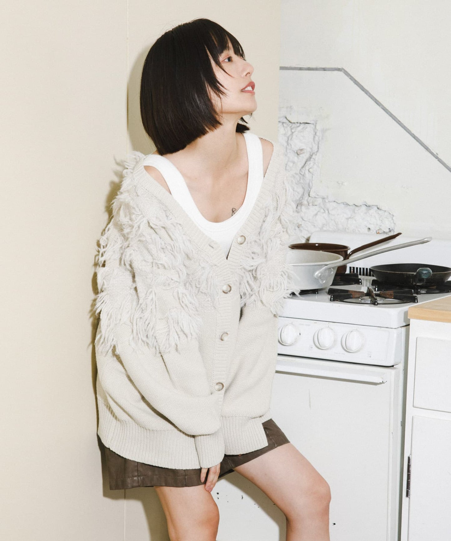 jacquard fringe cardigan (ivory) *JP