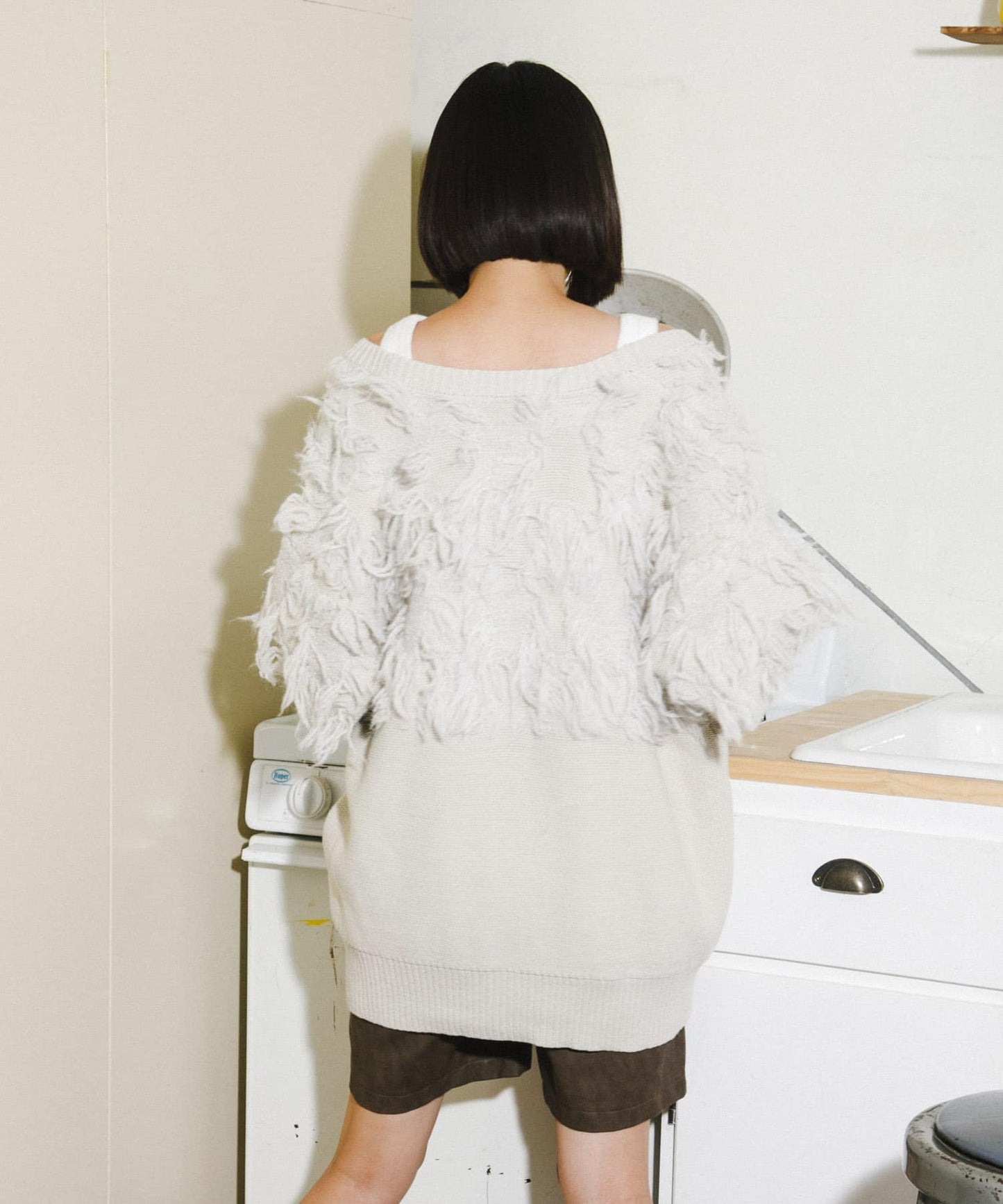 jacquard fringe cardigan (ivory) *JP