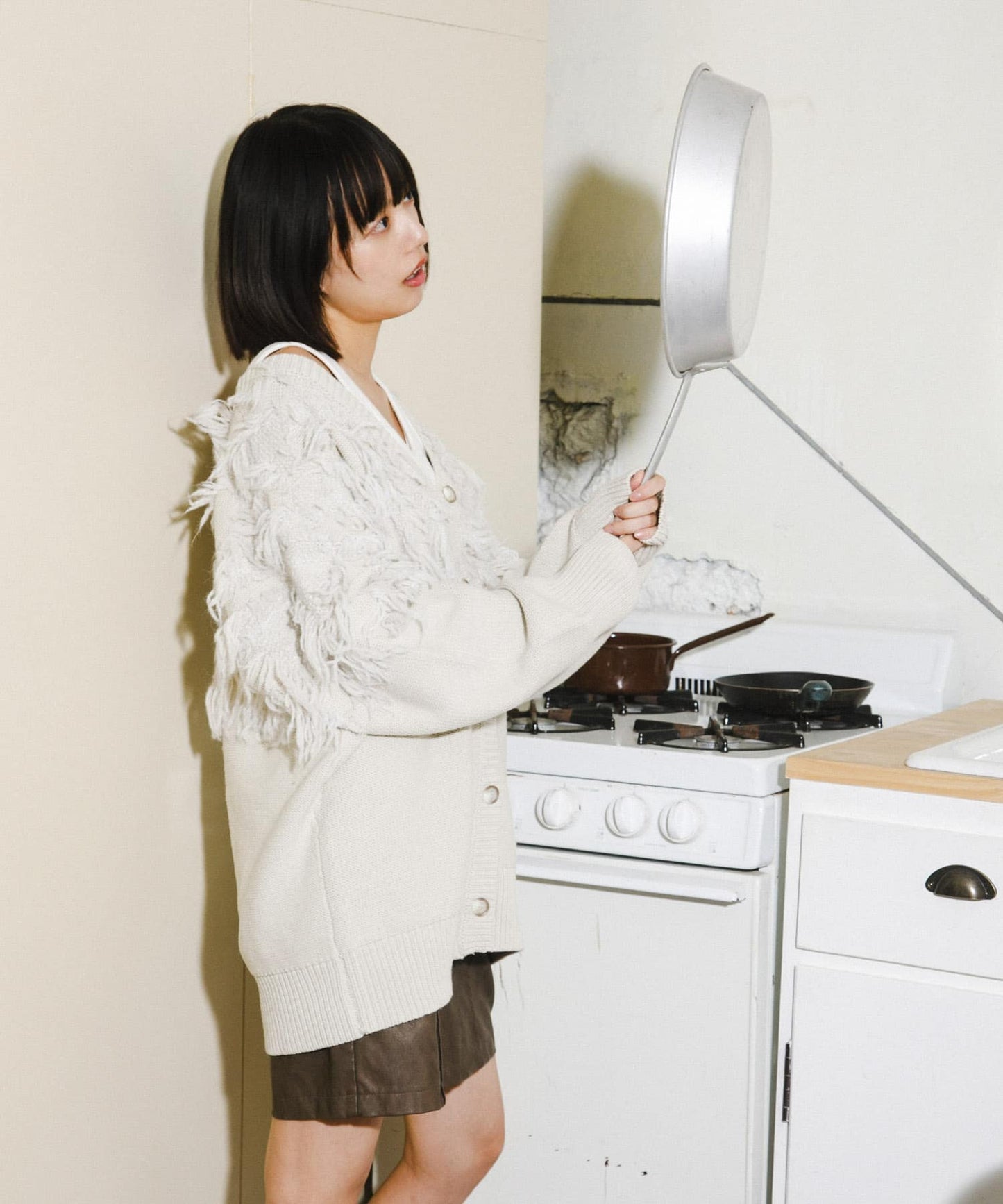 jacquard fringe cardigan (ivory) *JP