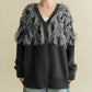 jacquard fringe cardigan (black) *JP