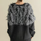 jacquard fringe cardigan (black) *JP