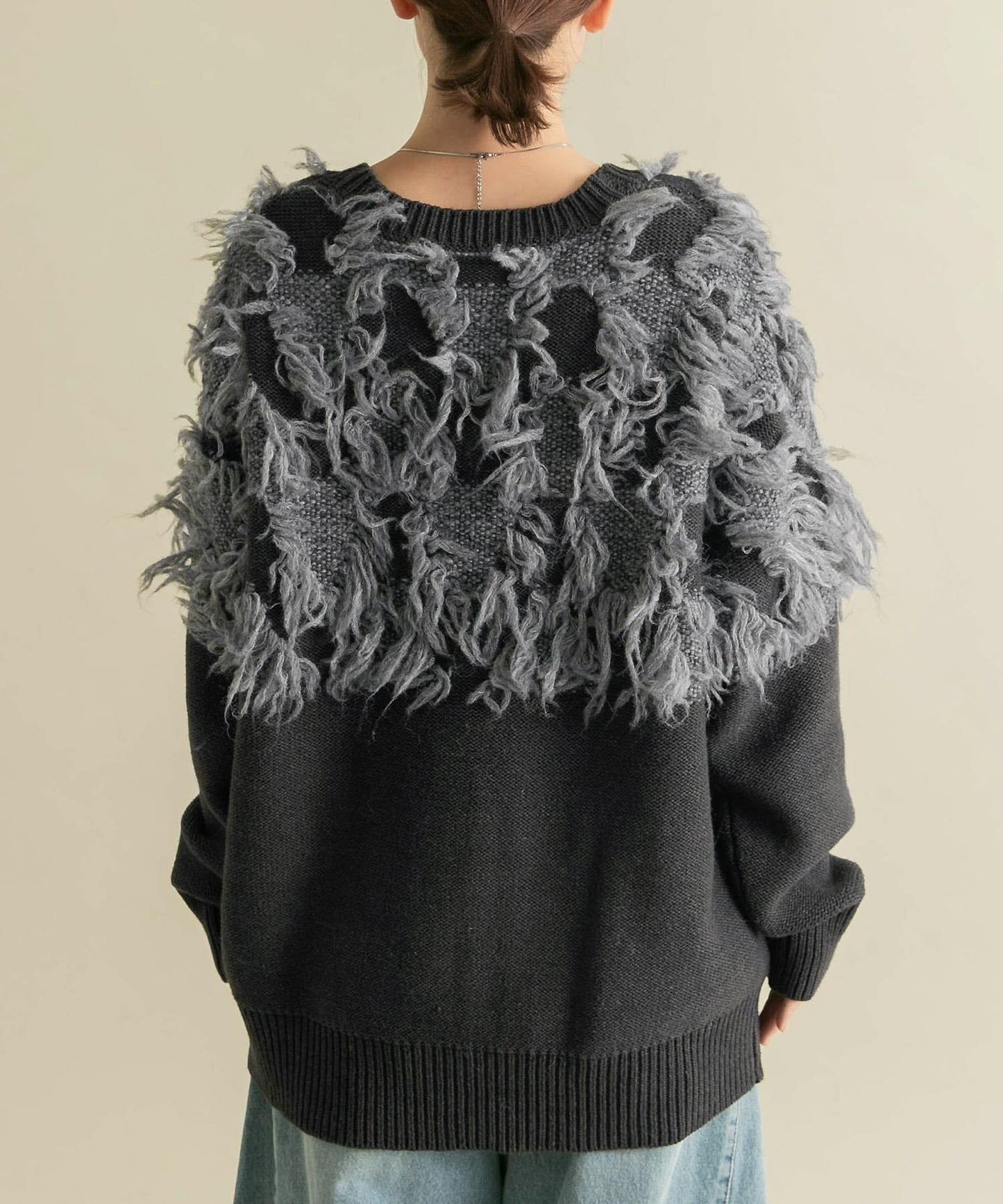 jacquard fringe cardigan (black) *JP