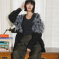 jacquard fringe cardigan (black) *JP