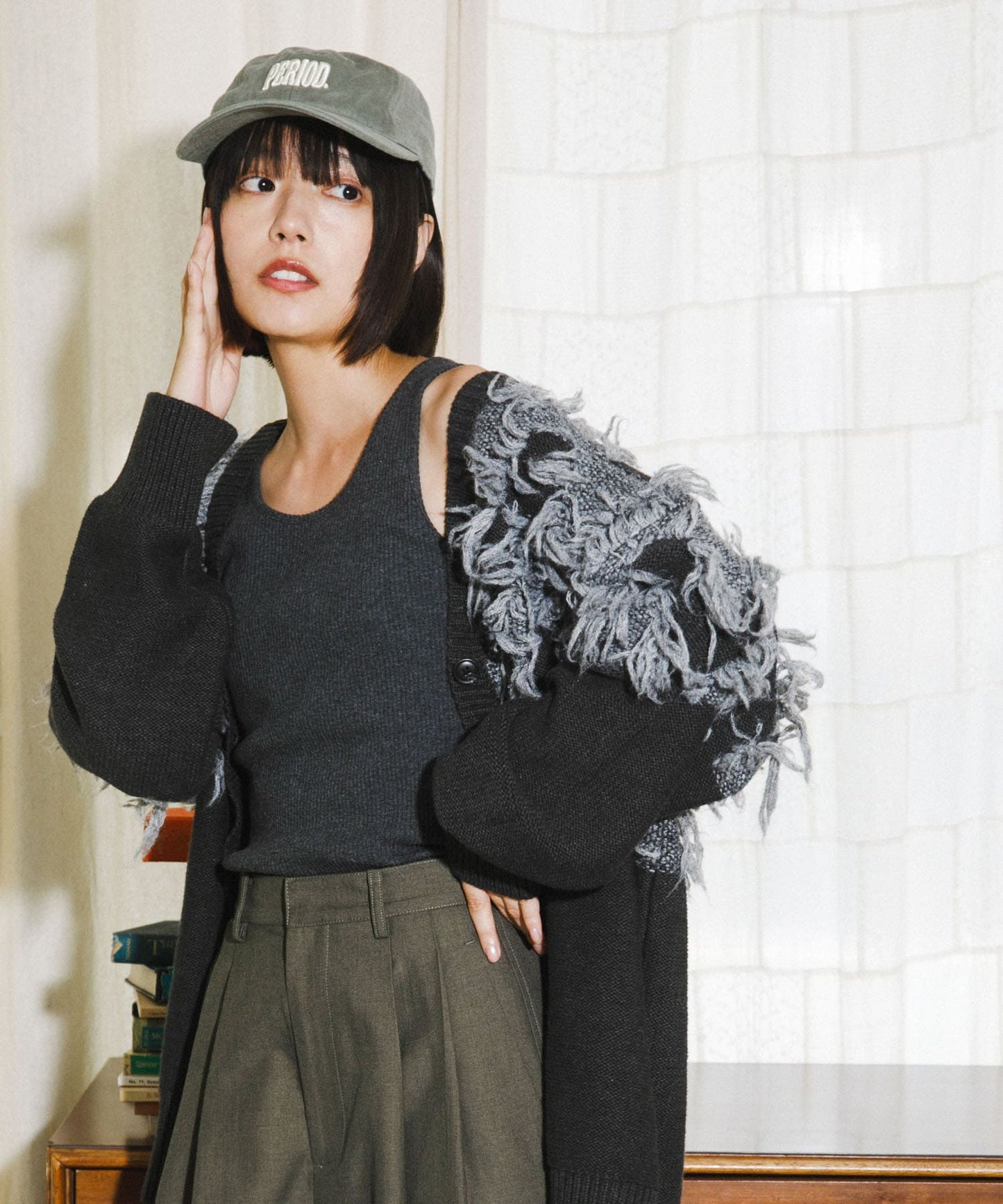 jacquard fringe cardigan (black) *JP