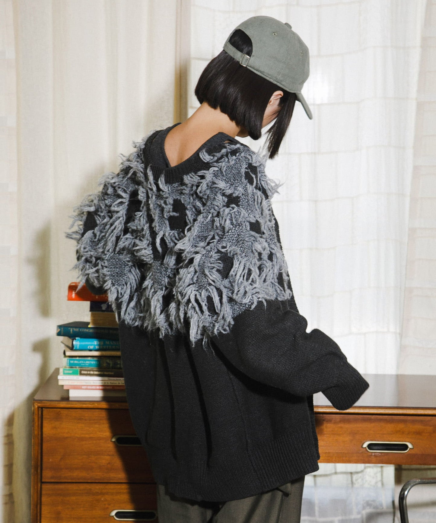 jacquard fringe cardigan (black) *JP