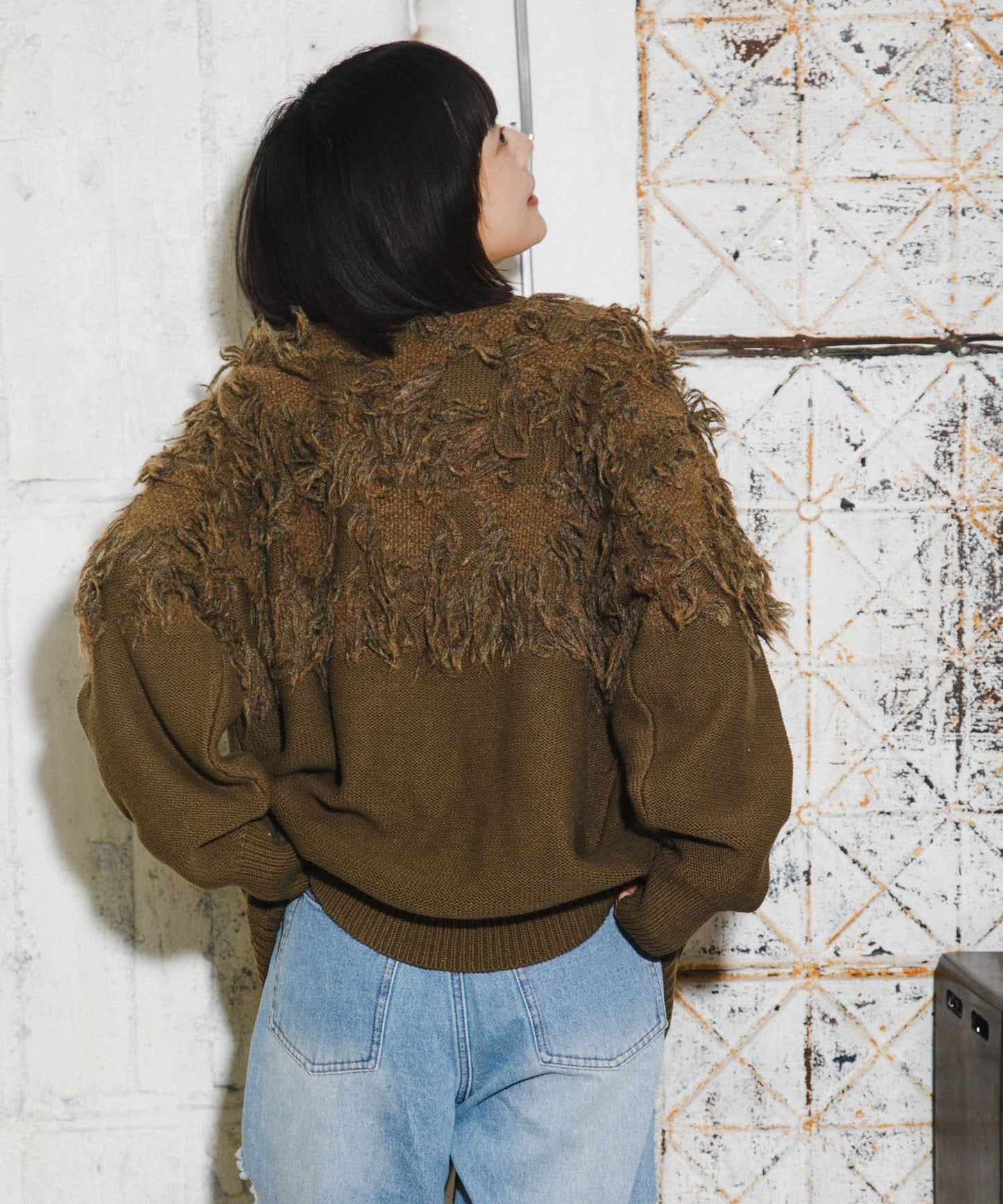 jacquard fringe cardigan (khaki) *JP