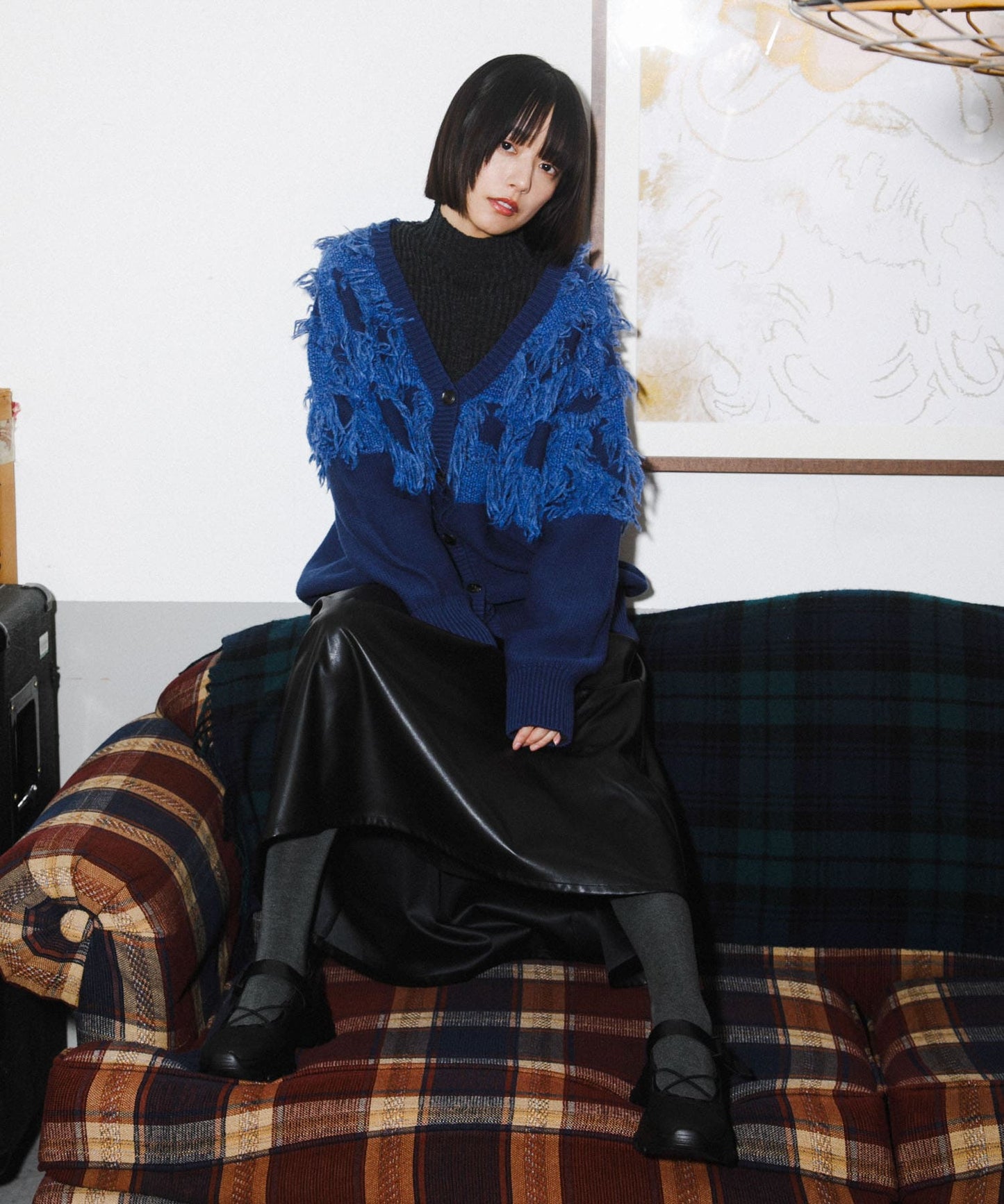 jacquard fringe cardigan (blue) *JP