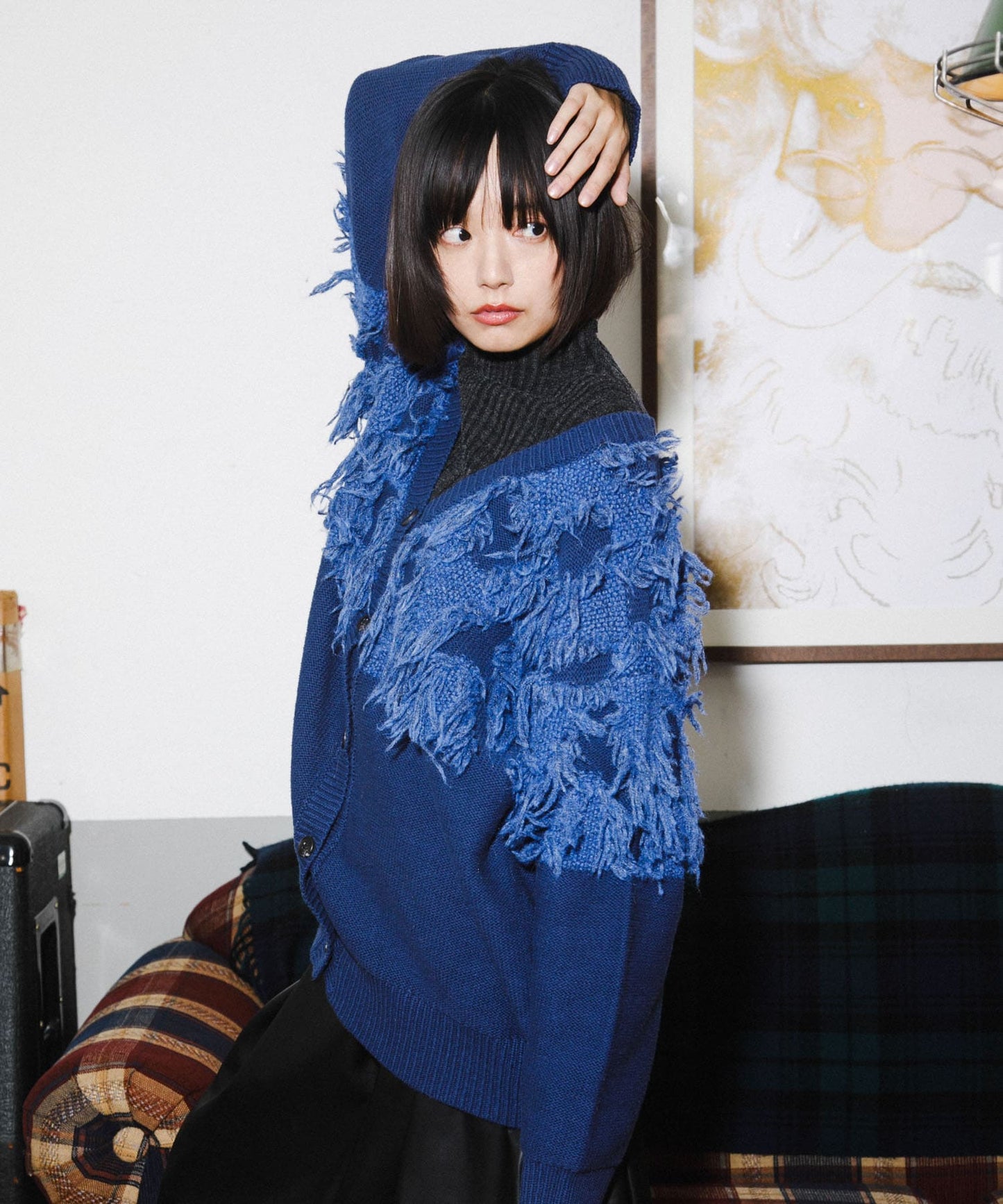 jacquard fringe cardigan (blue) *JP