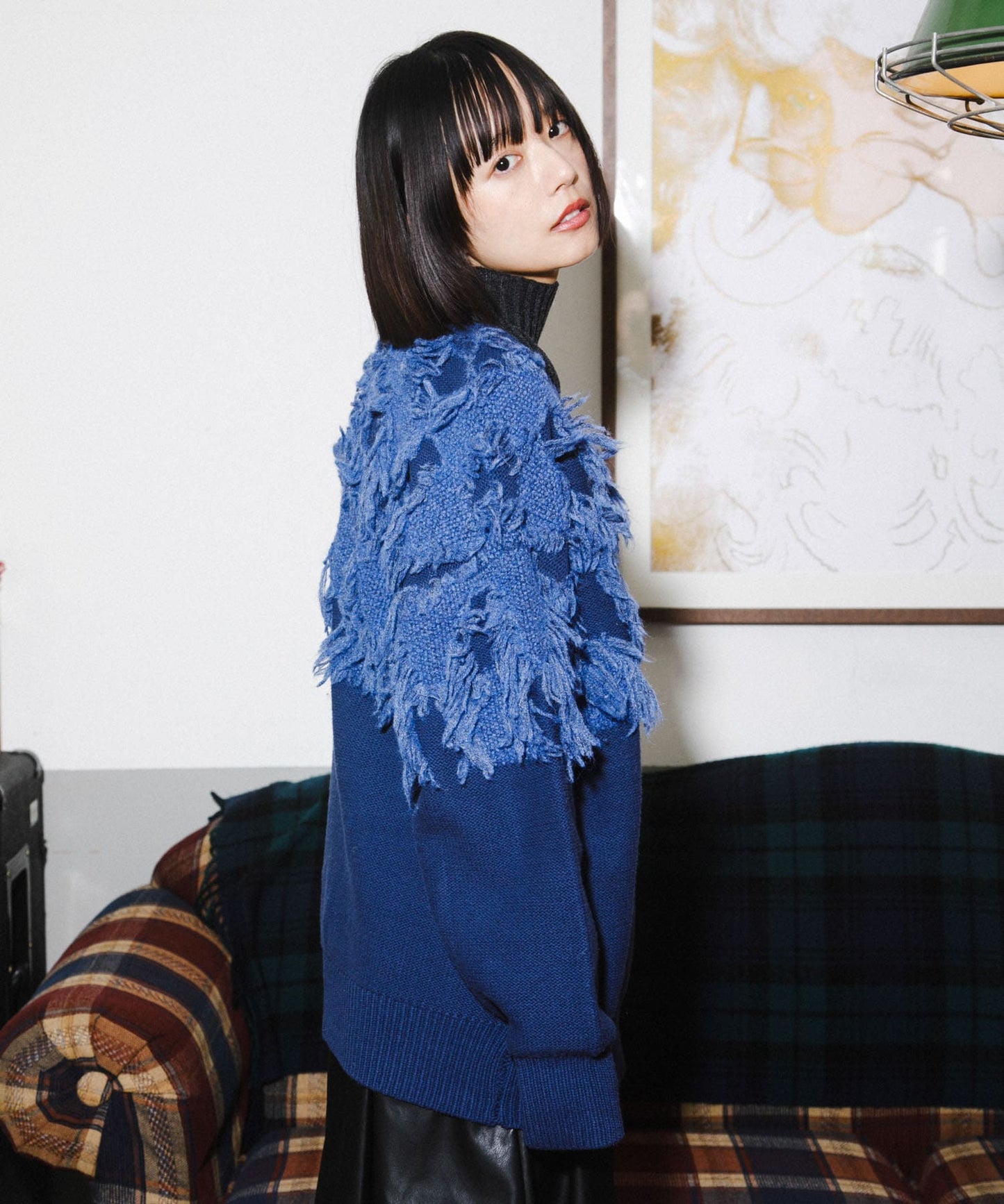 jacquard fringe cardigan (blue) *JP